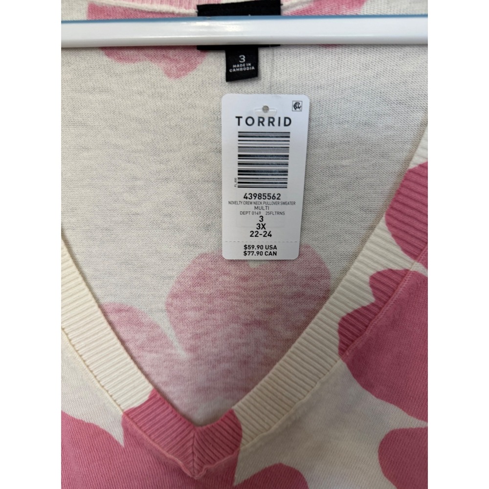 NWT Torrid Pink Floral V-Neck Pullover Sweater SZ 3 Cotton Blend Lightweight - Picture 3 of 10